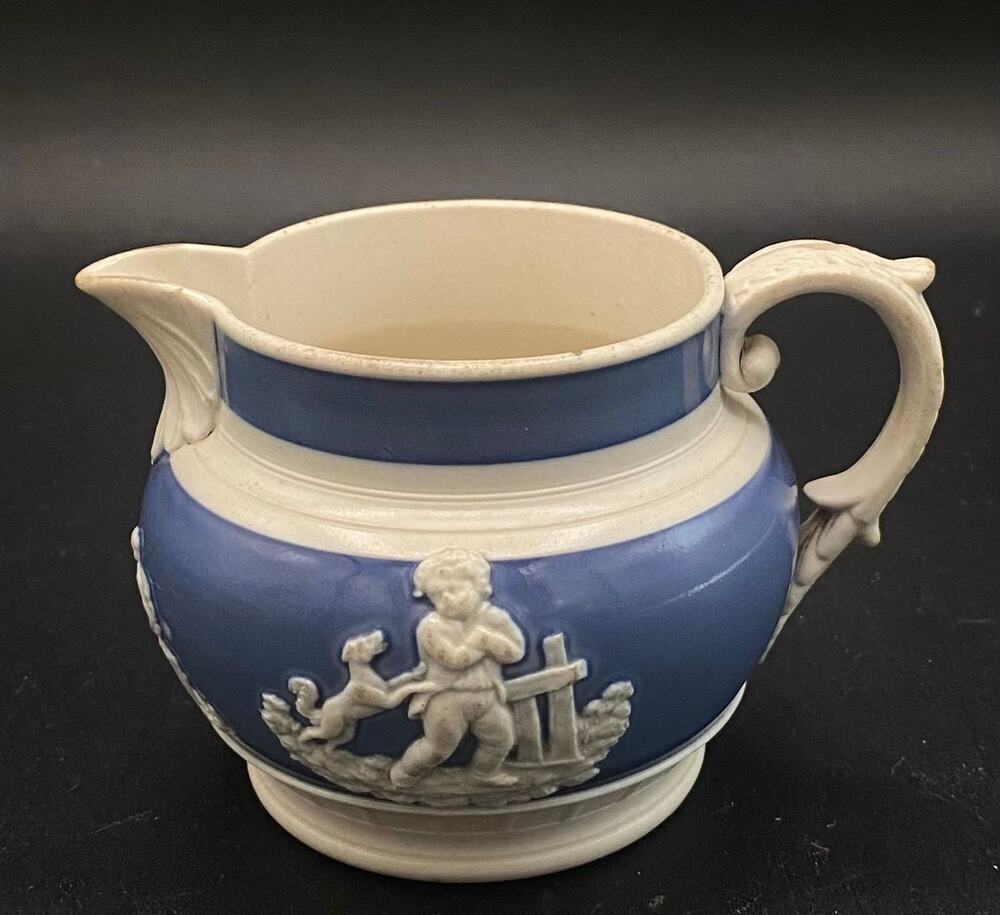 Antique Chatham & Woolley Blue Relief Ware Creamer c.1796 Georgian Staffordshire